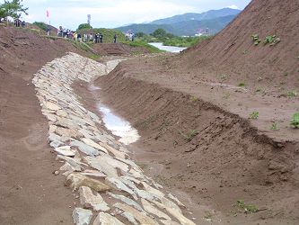 江戸時代の石土手跡 (長野市篠ノ井小森・千曲川)